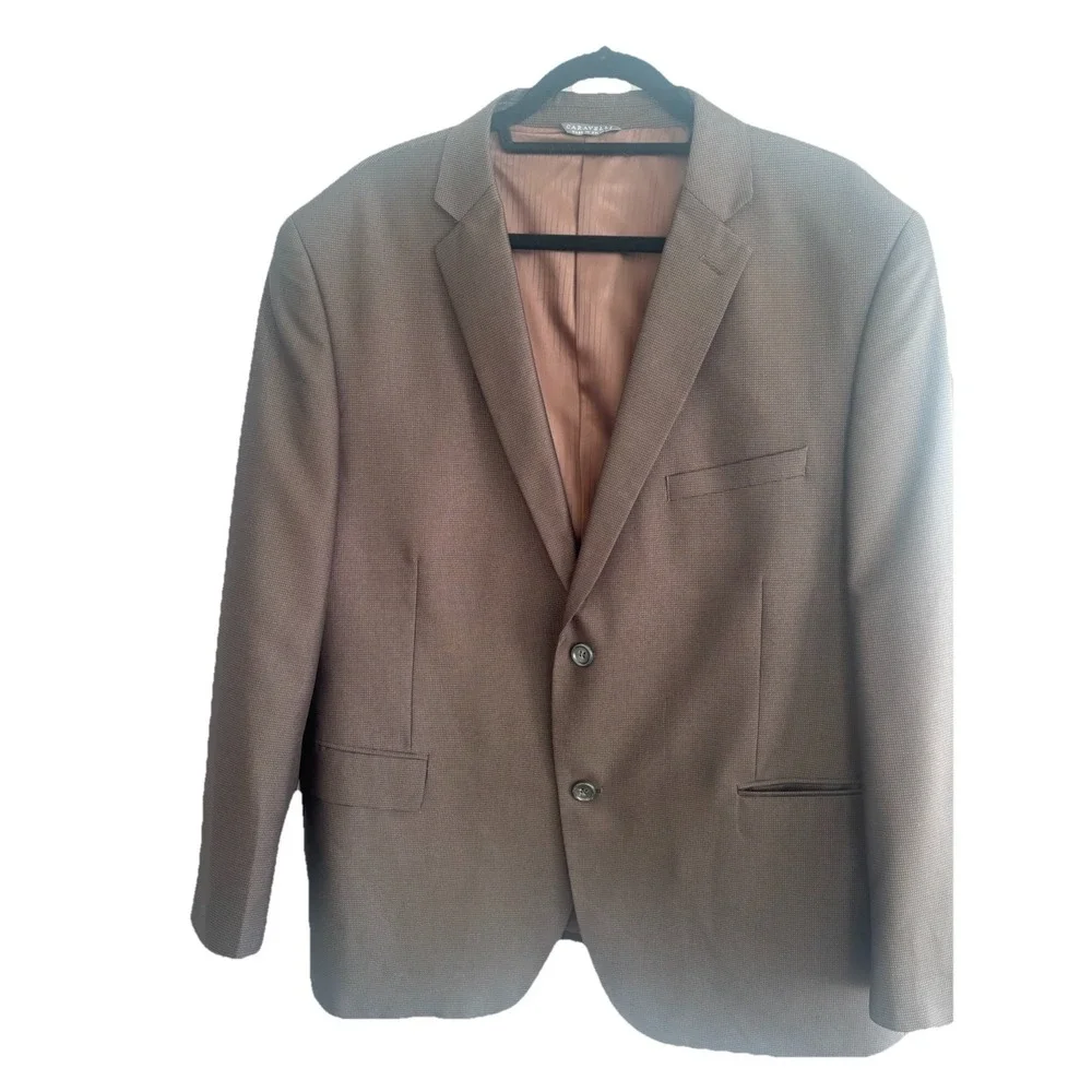 Caravelli Men's 46 Slim Houndstooth Blazer Sports Coat Suit Jacket Brown Poly Bl
